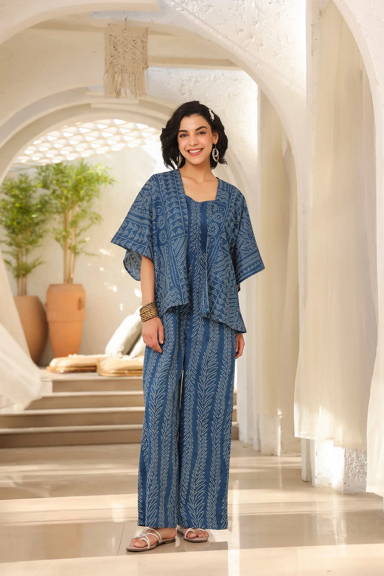 Harago Printed Cotton Jumpsuit with Shrug