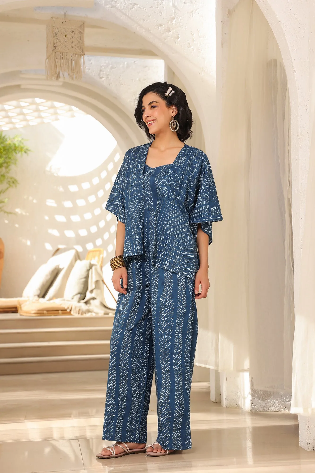 Harago Printed Cotton Jumpsuit with Shrug