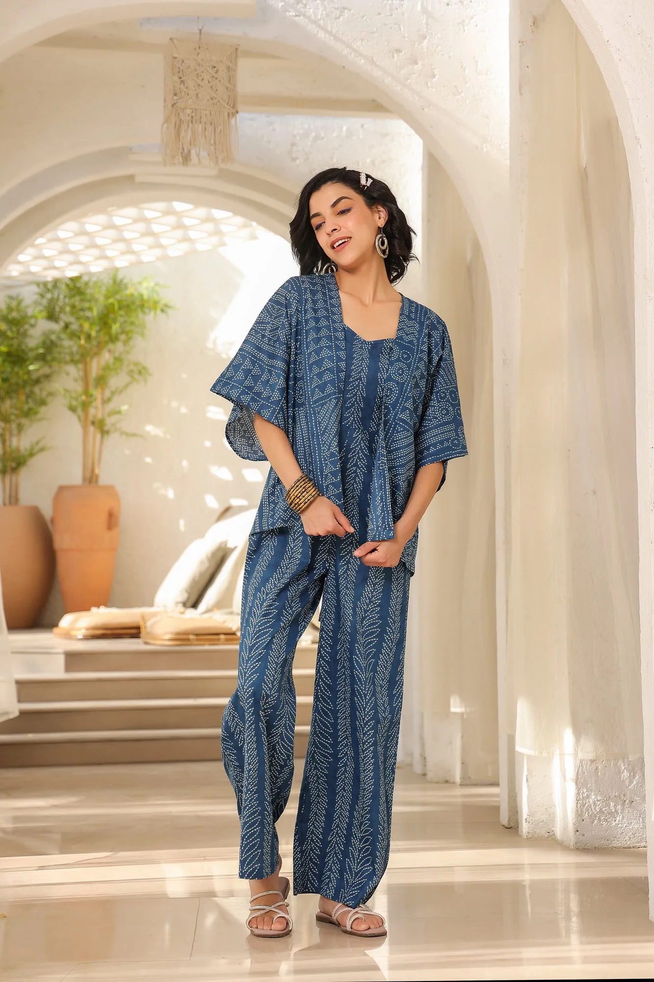 Harago Printed Cotton Jumpsuit with Shrug