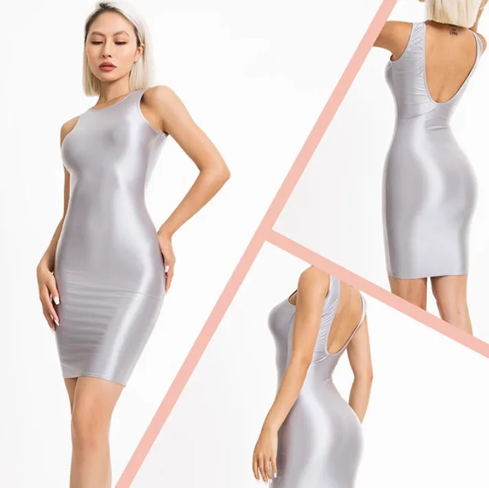 High Elastic Backless Slimming Reflective Simple Dress