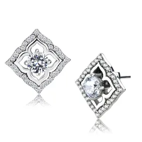 High polished (no plating) Stainless Steel Earrings with AAA Grade CZ in Clear for Women Clear Stone Color Style DA073