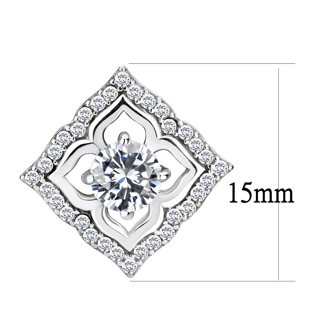 High polished (no plating) Stainless Steel Earrings with AAA Grade CZ in Clear for Women Clear Stone Color Style DA073