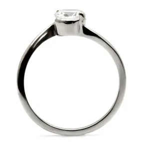 High polished (no plating) Stainless Steel Ring with AAA Grade CZ in Clear for Women Style TK023