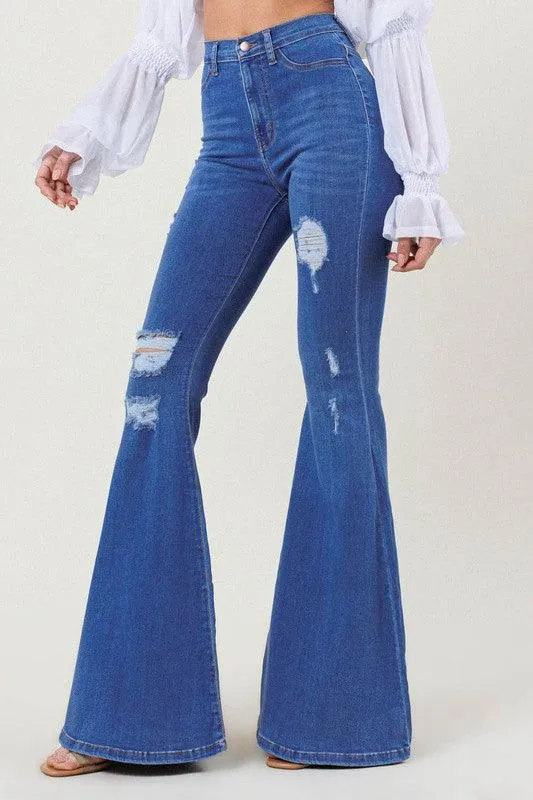 High Rise Distressed Flare