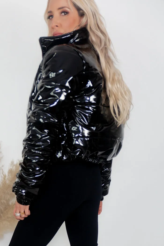 High Shine Puffer Jacket - Black