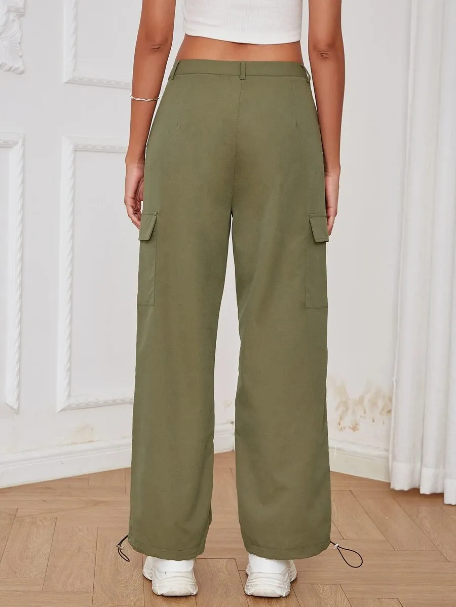 High Waist Flap Pocket Side Cargo Pants