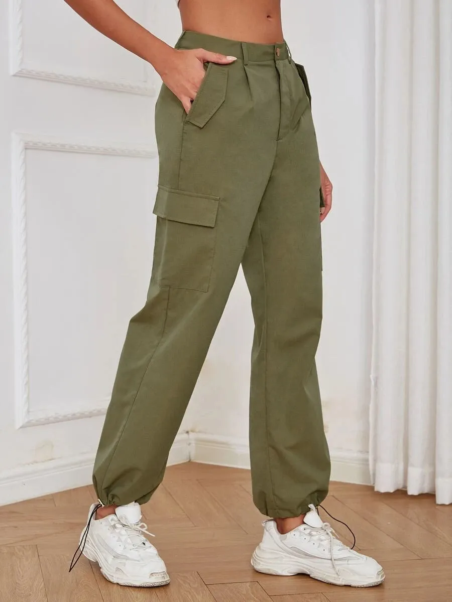 High Waist Flap Pocket Side Cargo Pants