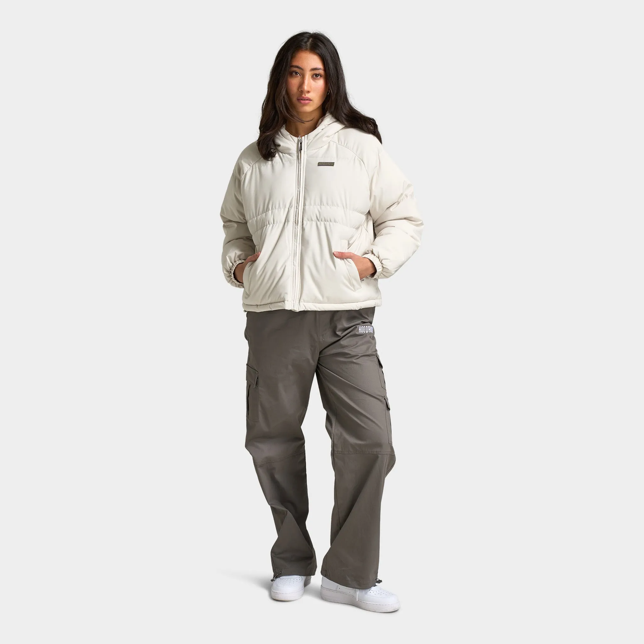 Hoodrich Women's Lara Puffer Jacket Bone Silver / White