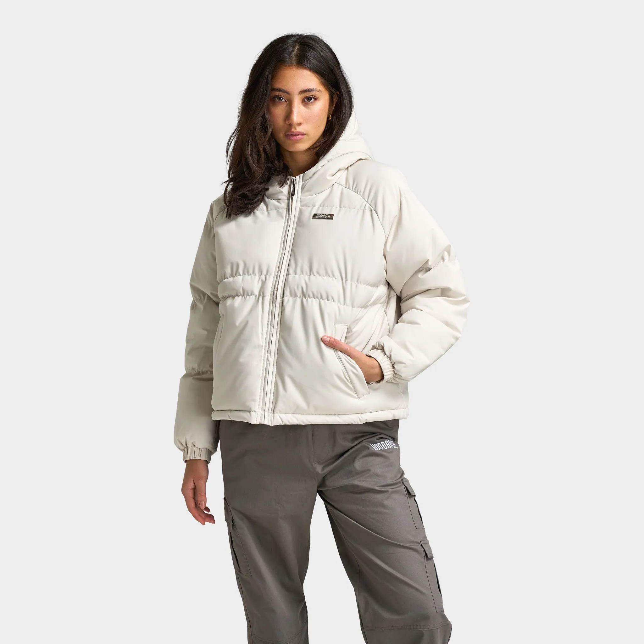 Hoodrich Women's Lara Puffer Jacket Bone Silver / White