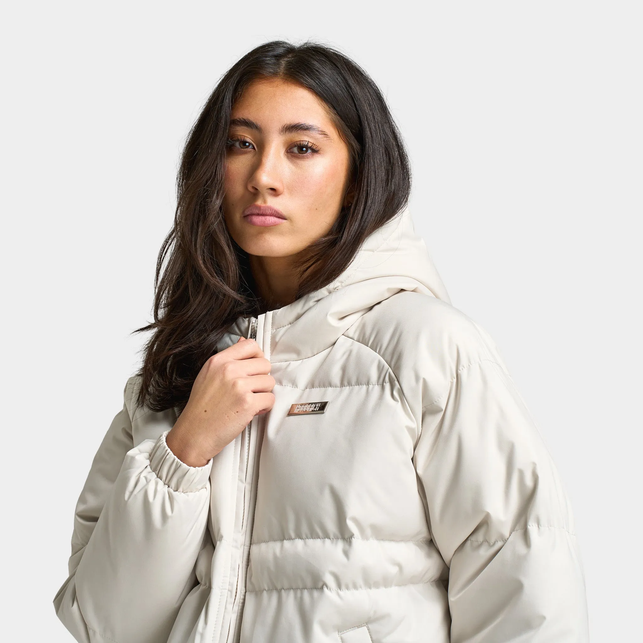 Hoodrich Women's Lara Puffer Jacket Bone Silver / White