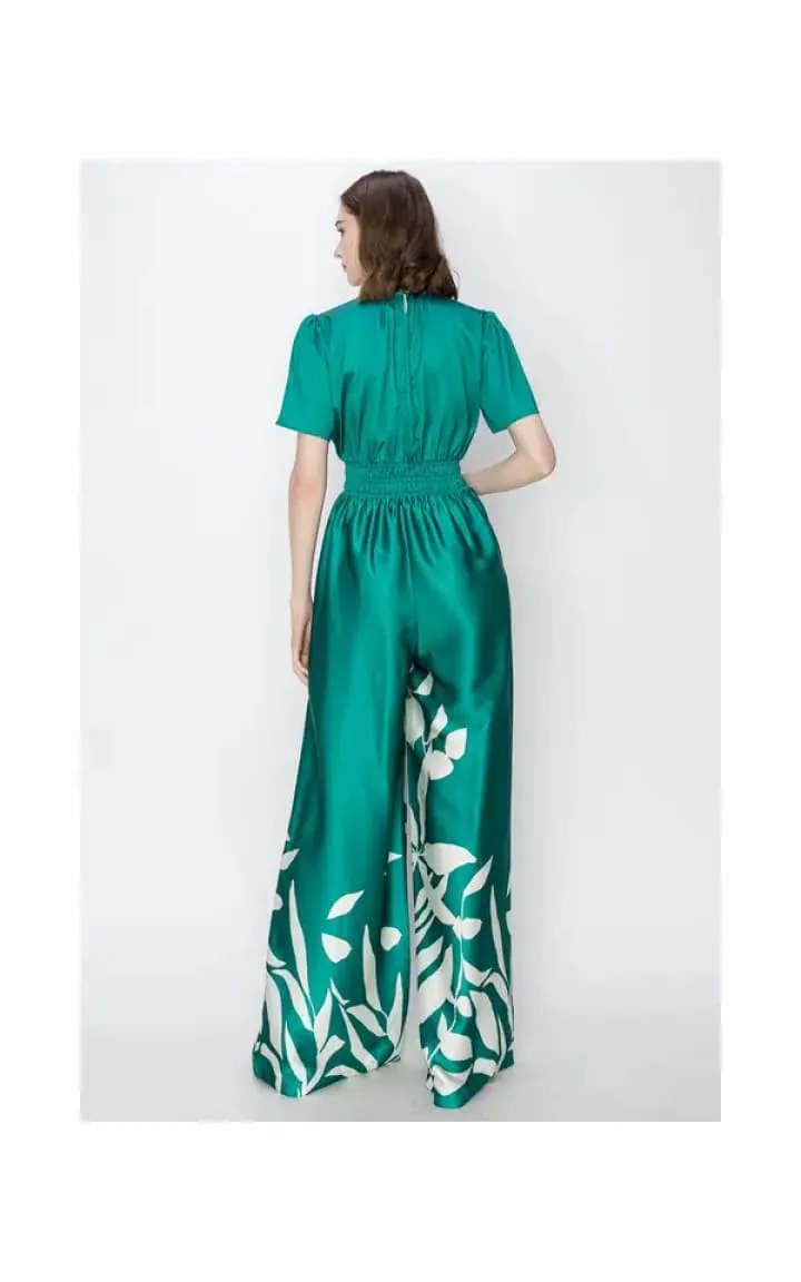 INA Fashion- V-Neck Leaf Print Jumpsuit