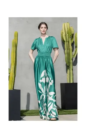 INA Fashion- V-Neck Leaf Print Jumpsuit