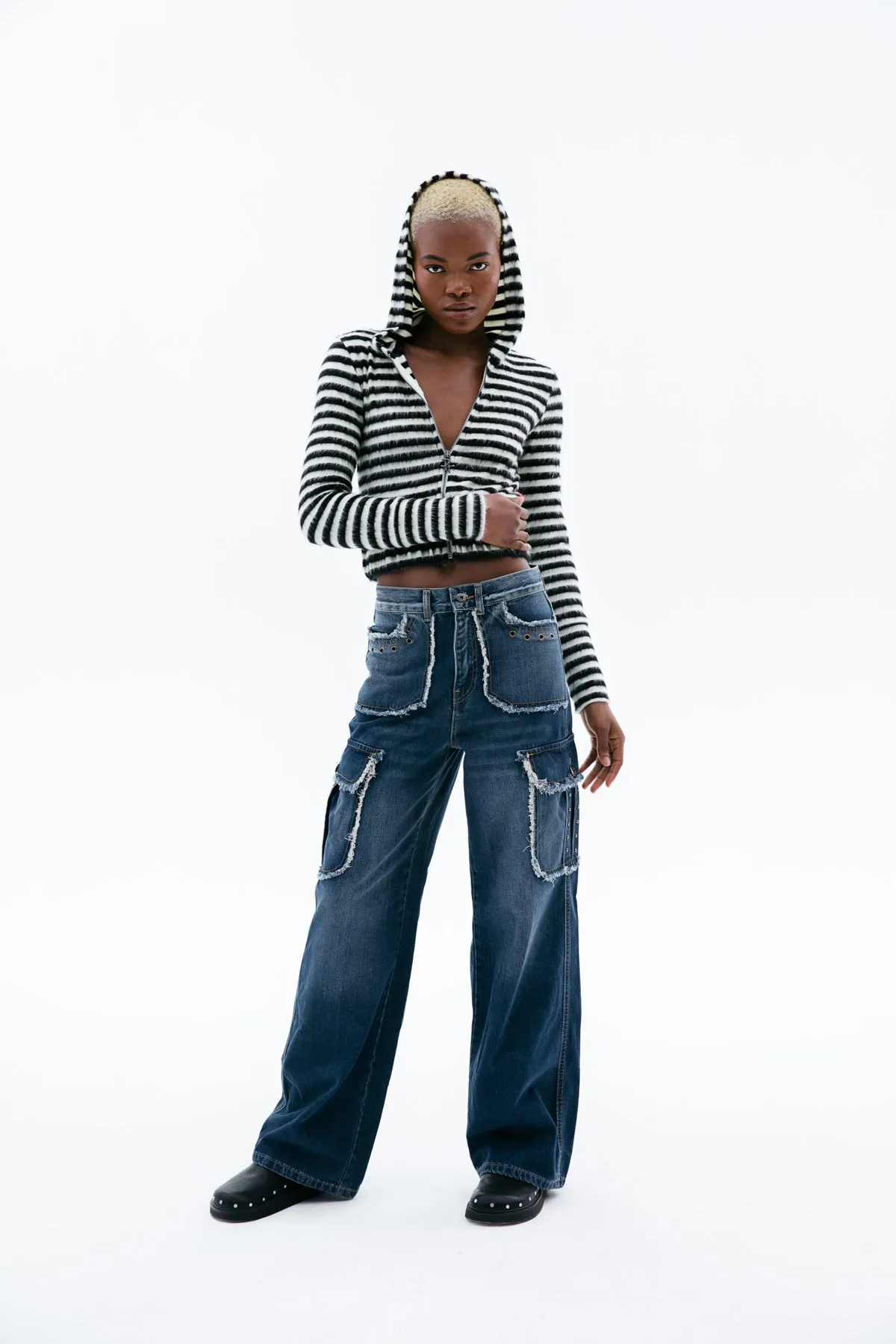 Indigo Wide-Leg Cargo Jeans