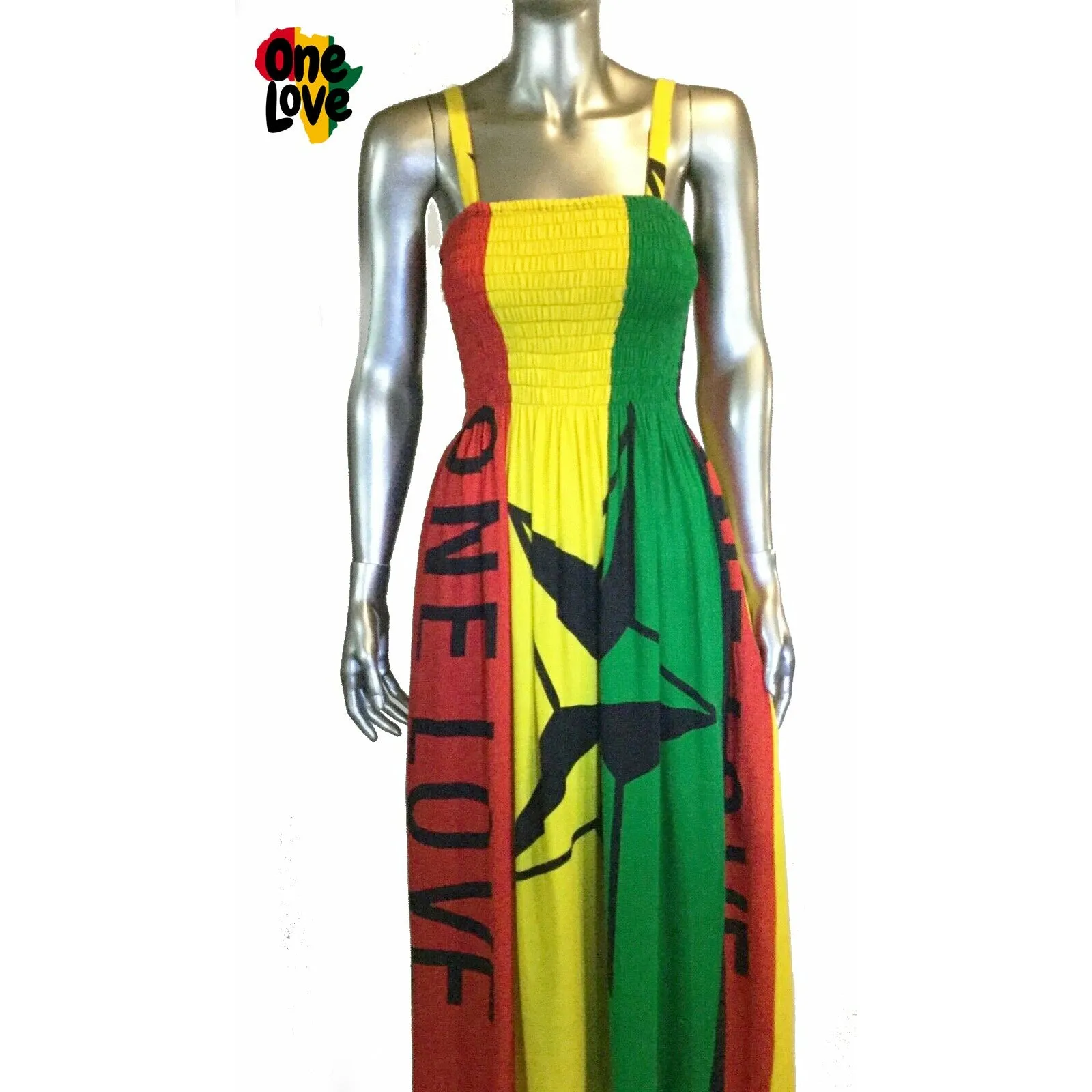 Jamaican Reggae Festival Rasta Colored Sleeveless Empress Dress ONE LOVE