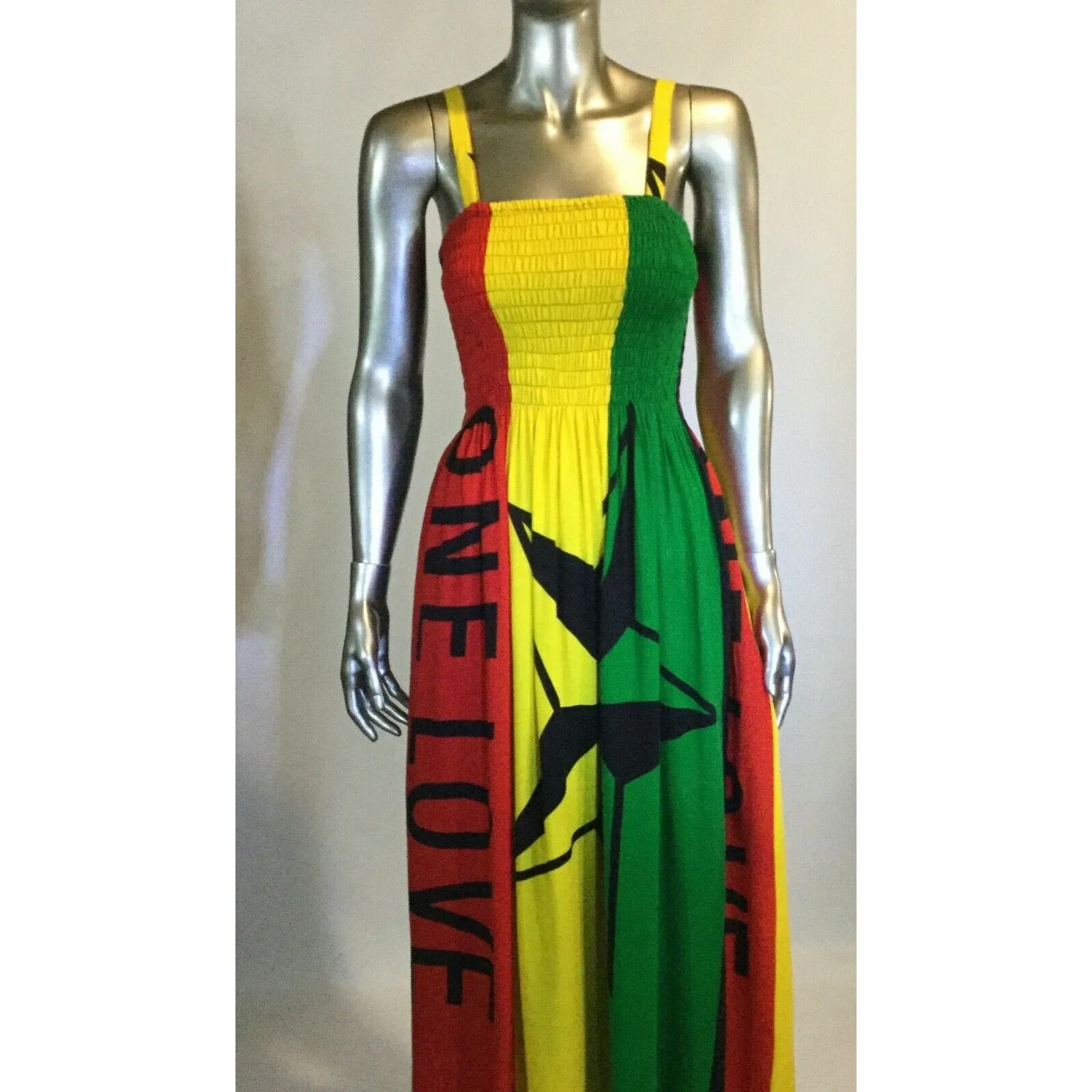 Jamaican Reggae Festival Rasta Colored Sleeveless Empress Dress ONE LOVE