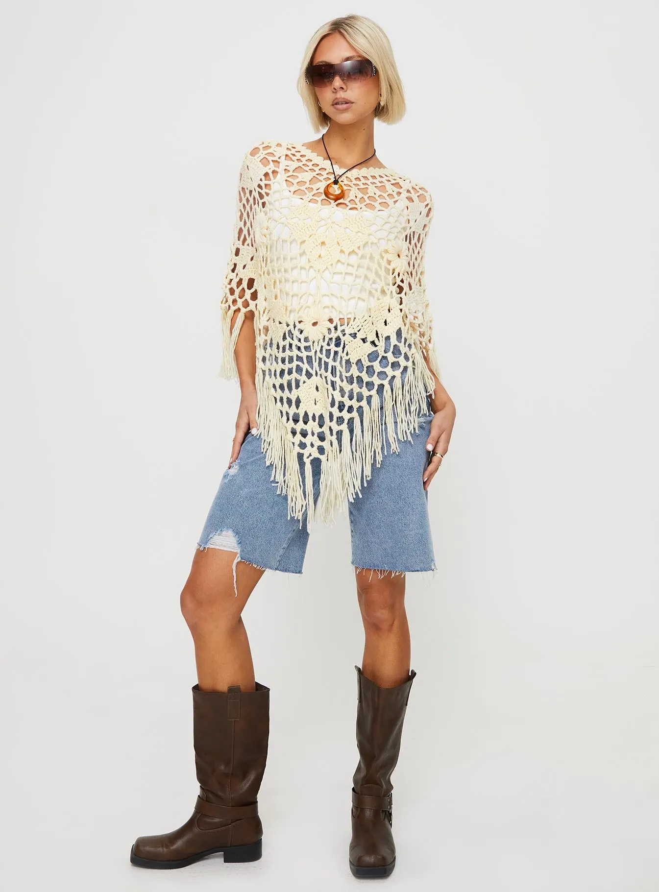 Joanes Crochet Poncho Beige