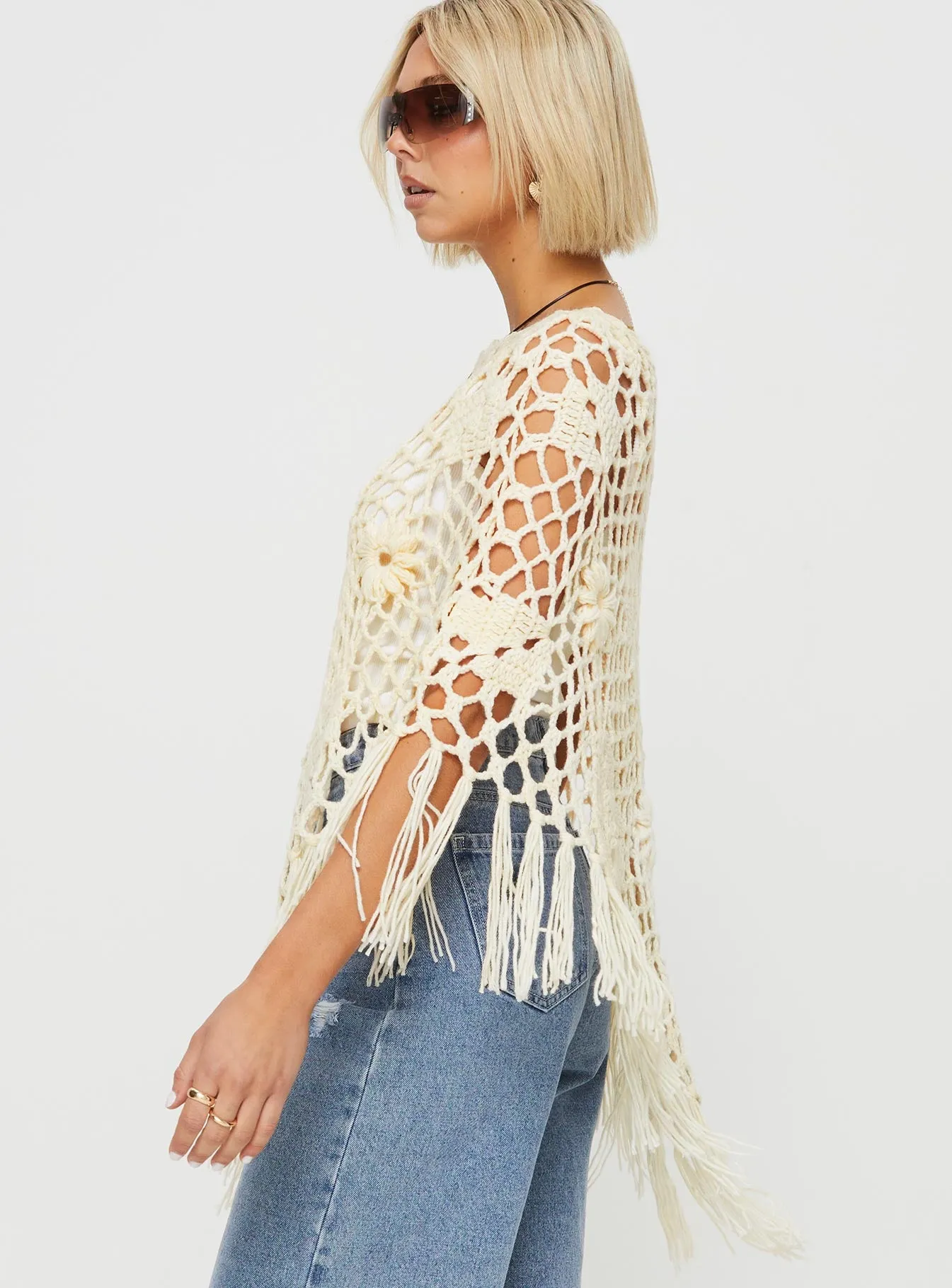 Joanes Crochet Poncho Beige