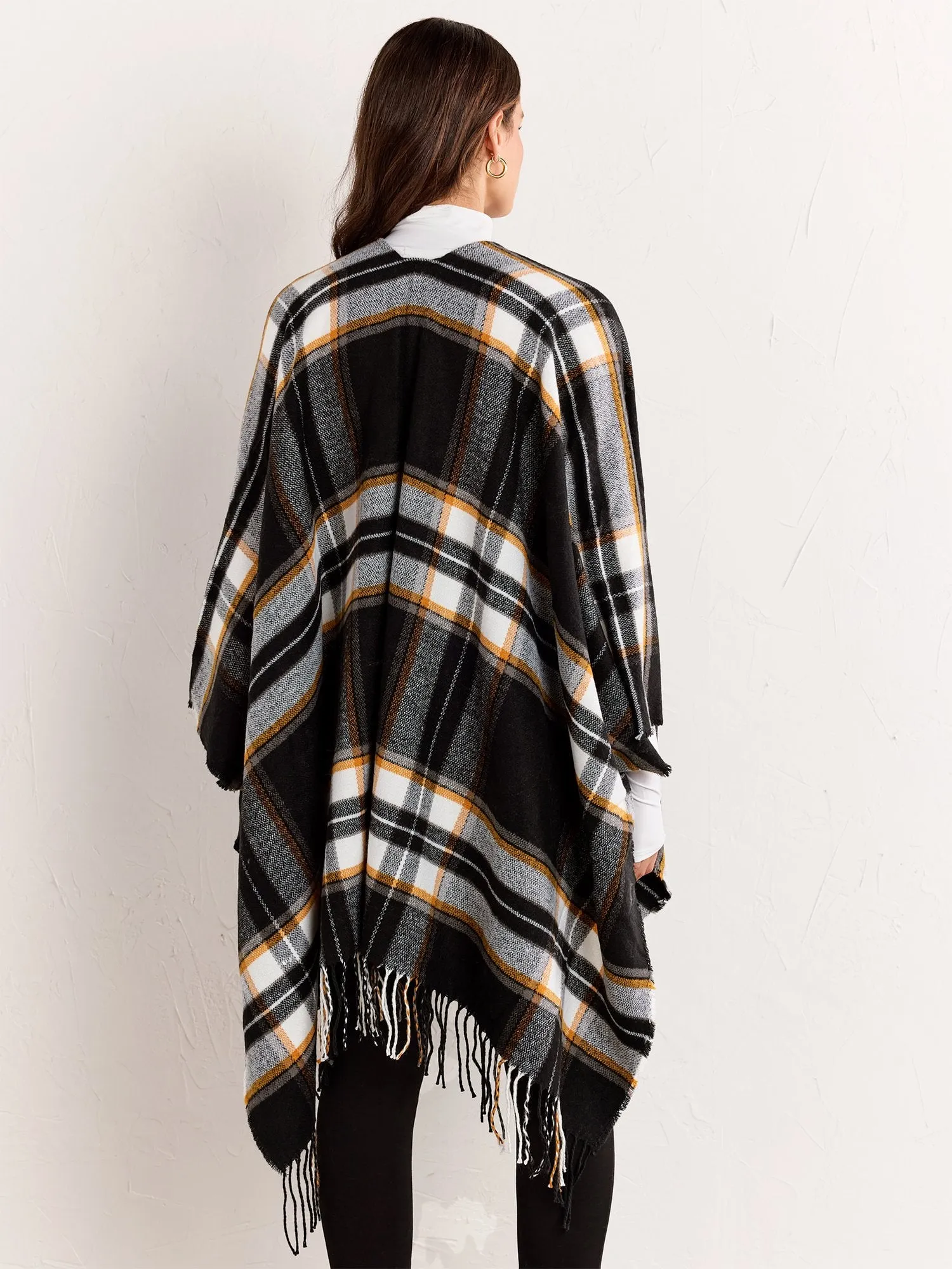 Justin Taylor Black & Yellow Plaid Fringe Wrap - Brands We Love