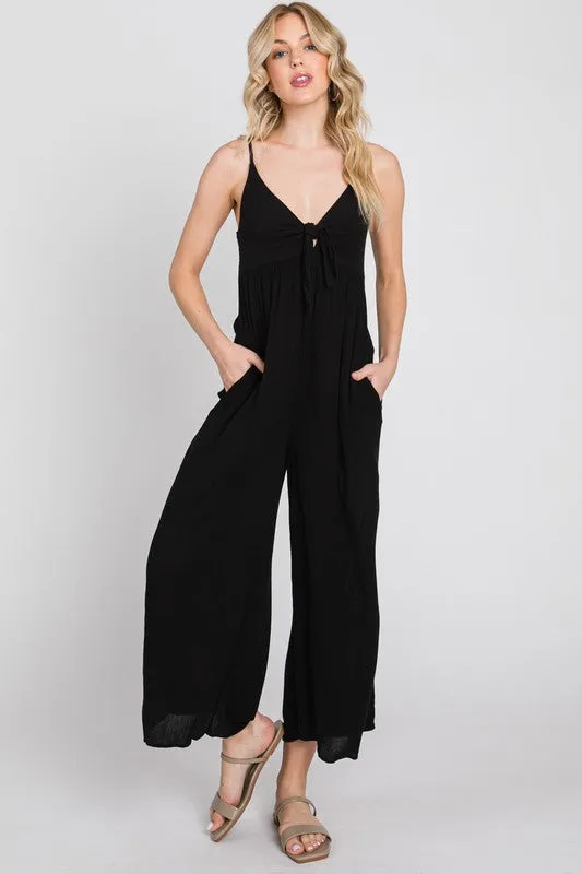 KEYHOLE TIE FRONT JUMPSUIT