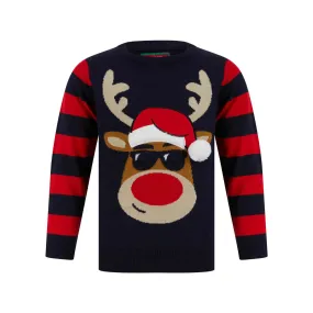 Kids LED Reindeer Christmas Jumper With Light Up Shades