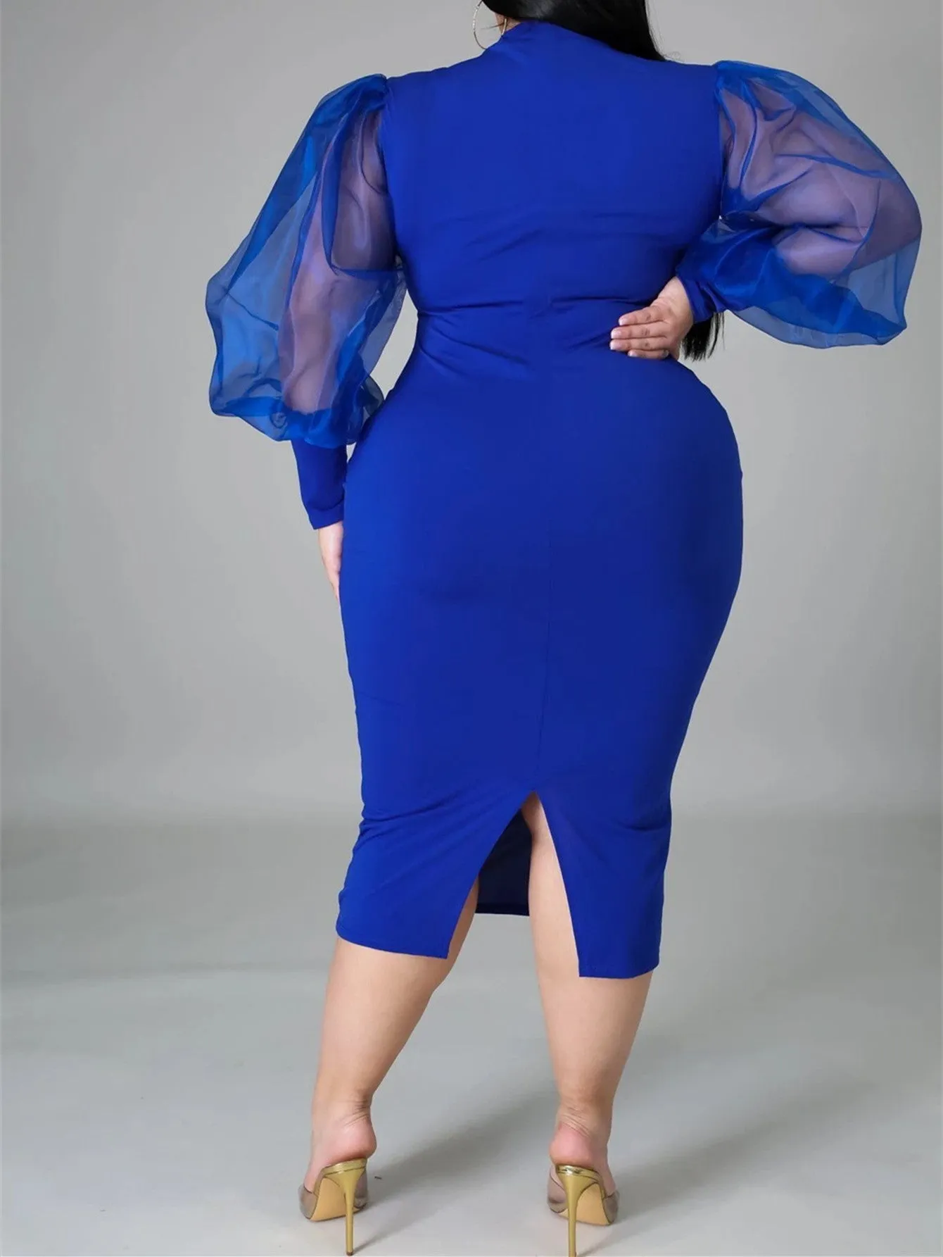 KittenAlarm - Fashion Puff Sleeve Plus Size Party Midi Dress