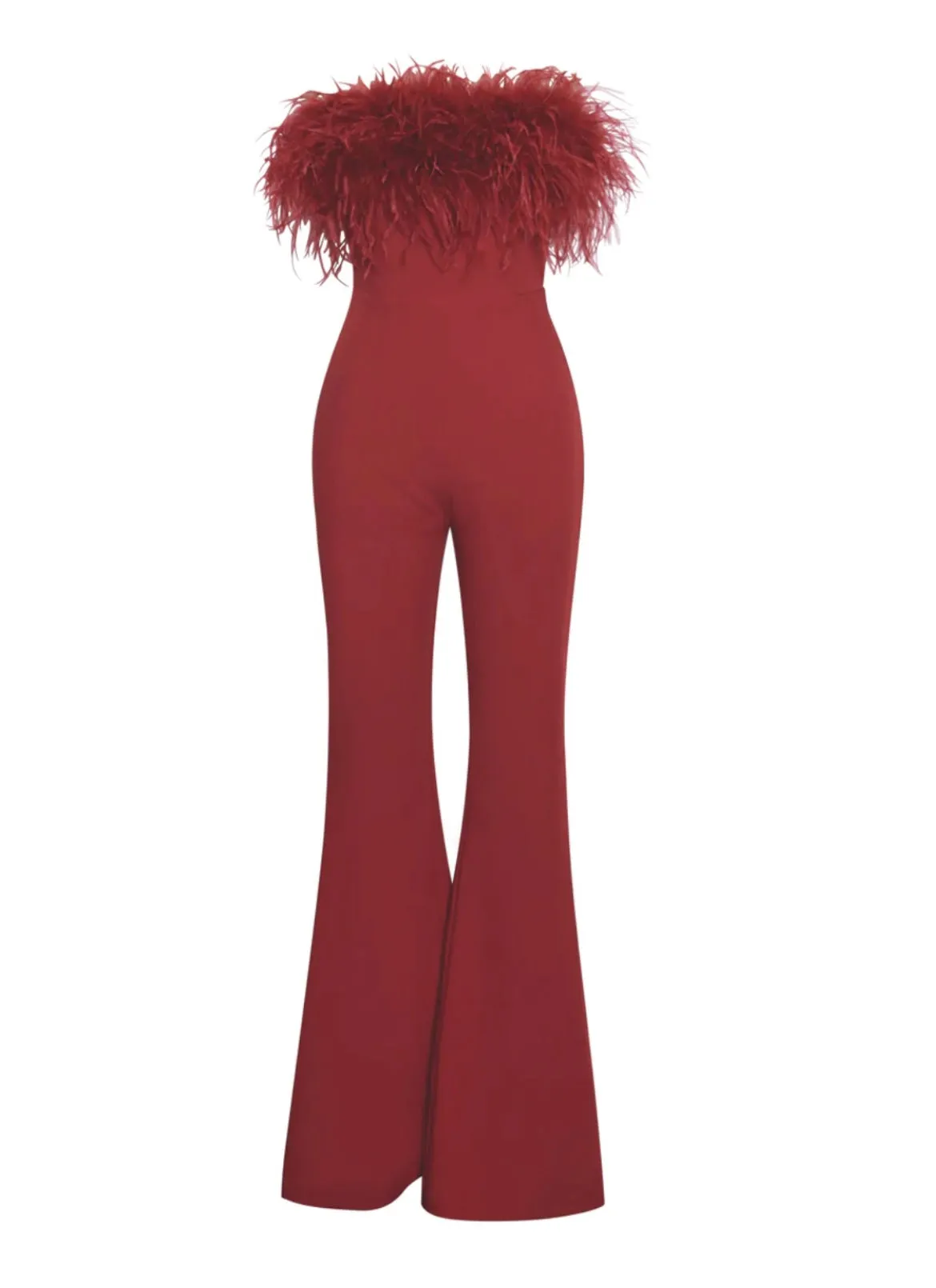 KYLIE FEATHER FLARE LEG JUMPSUIT