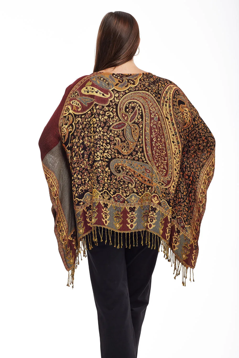 La Cera Shawl Paisley Printed Poncho