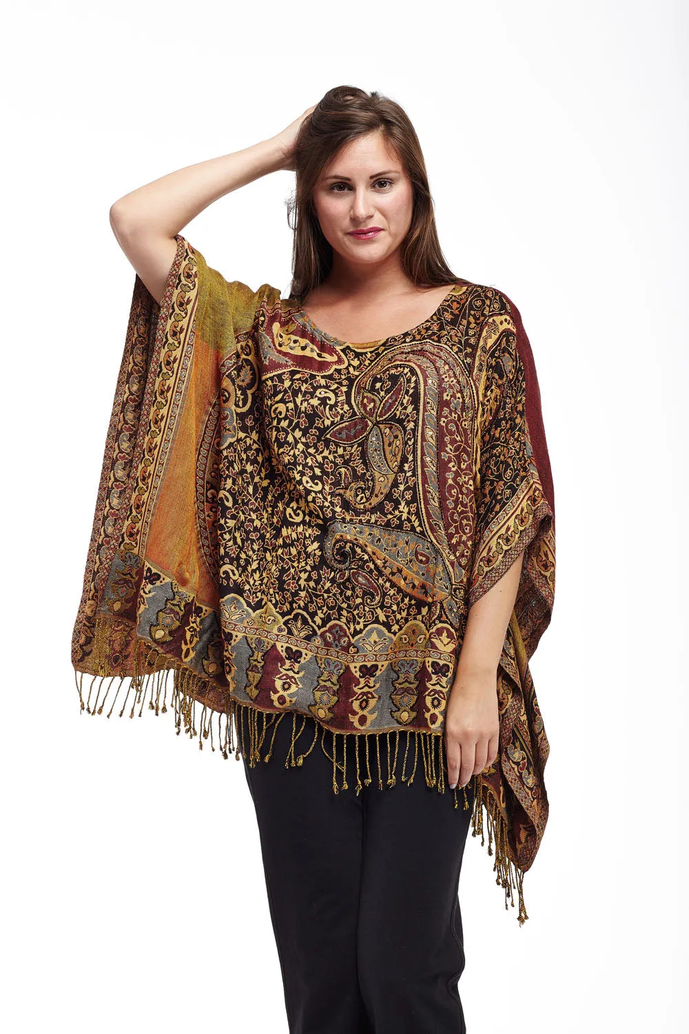 La Cera Shawl Paisley Printed Poncho