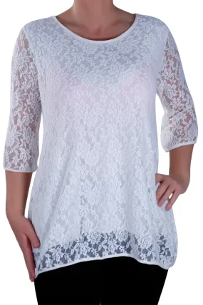 Lace Round Neck 3/4 Sleeve Tunic Top