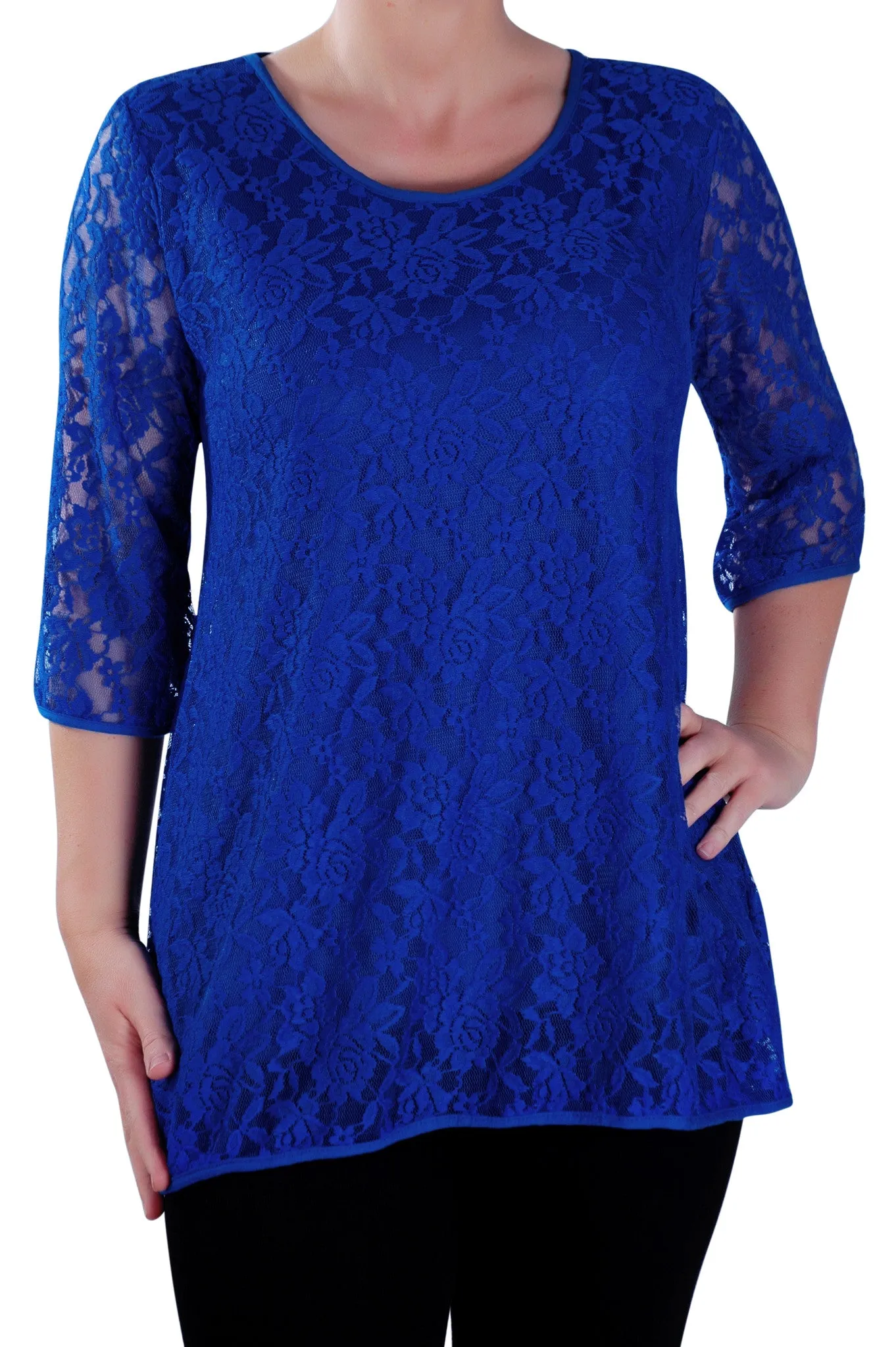 Lace Round Neck 3/4 Sleeve Tunic Top