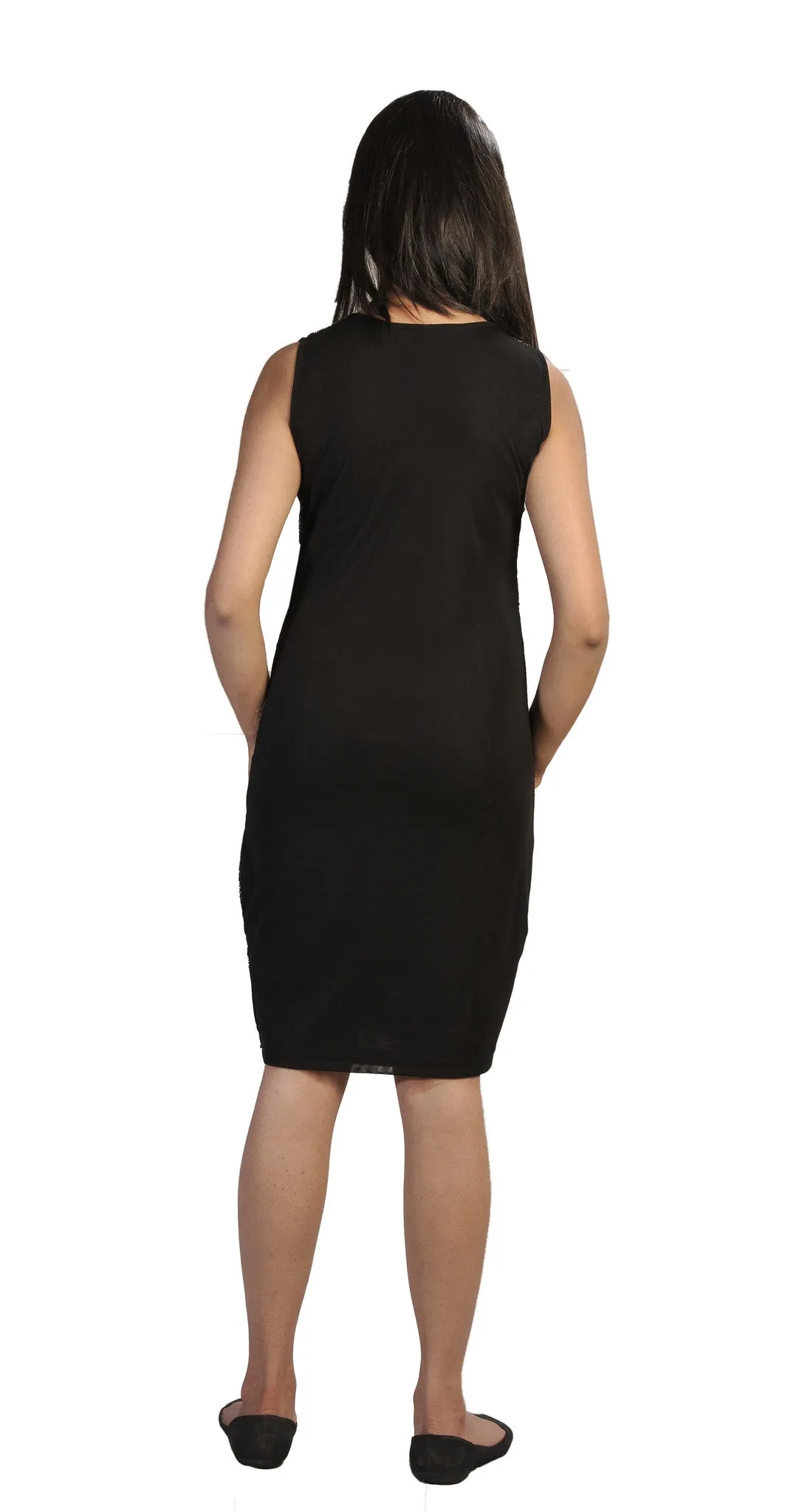 Ladies Black Sleeveless Mini Chinlon Dress. (No Refund/ No Exchange)