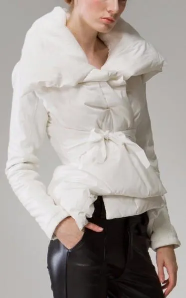 Large Collar Puffer Down Jacket in White