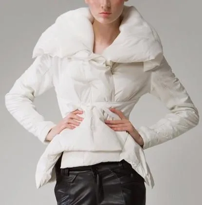 Large Collar Puffer Down Jacket in White