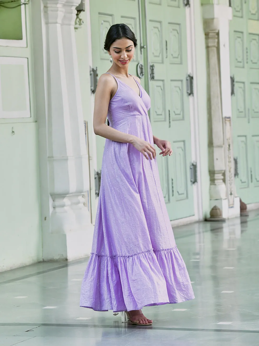 Lavender Lurex Strappy Tiered Dress