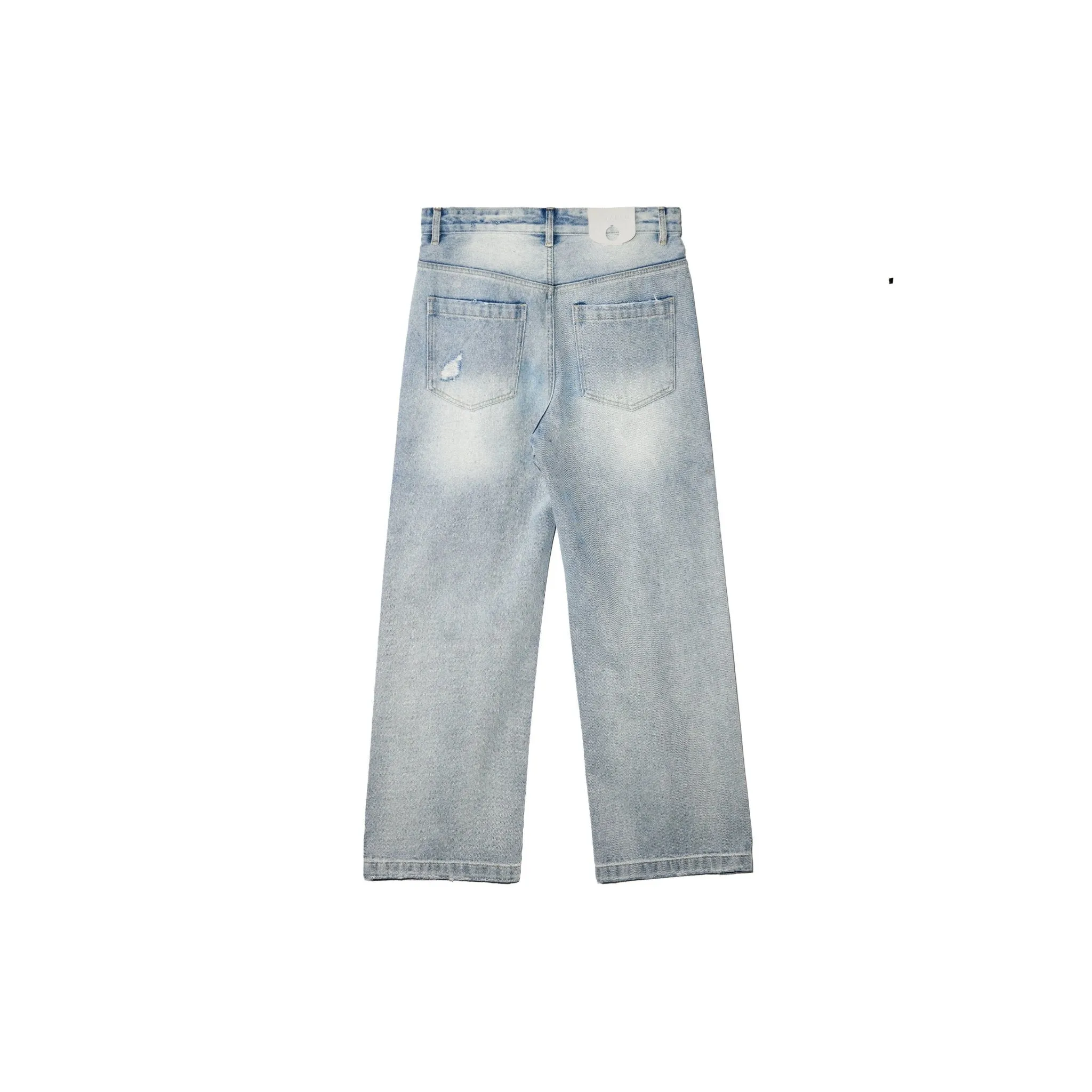 Light Blue Washed Destroyed Straight Leg Denim Trousers