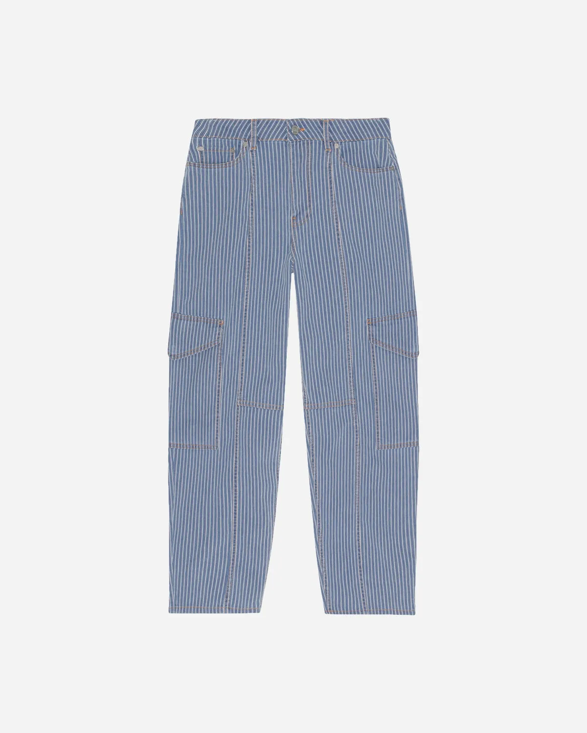 Light Stripe Denim Cargo Pants - Mid Blue Stone