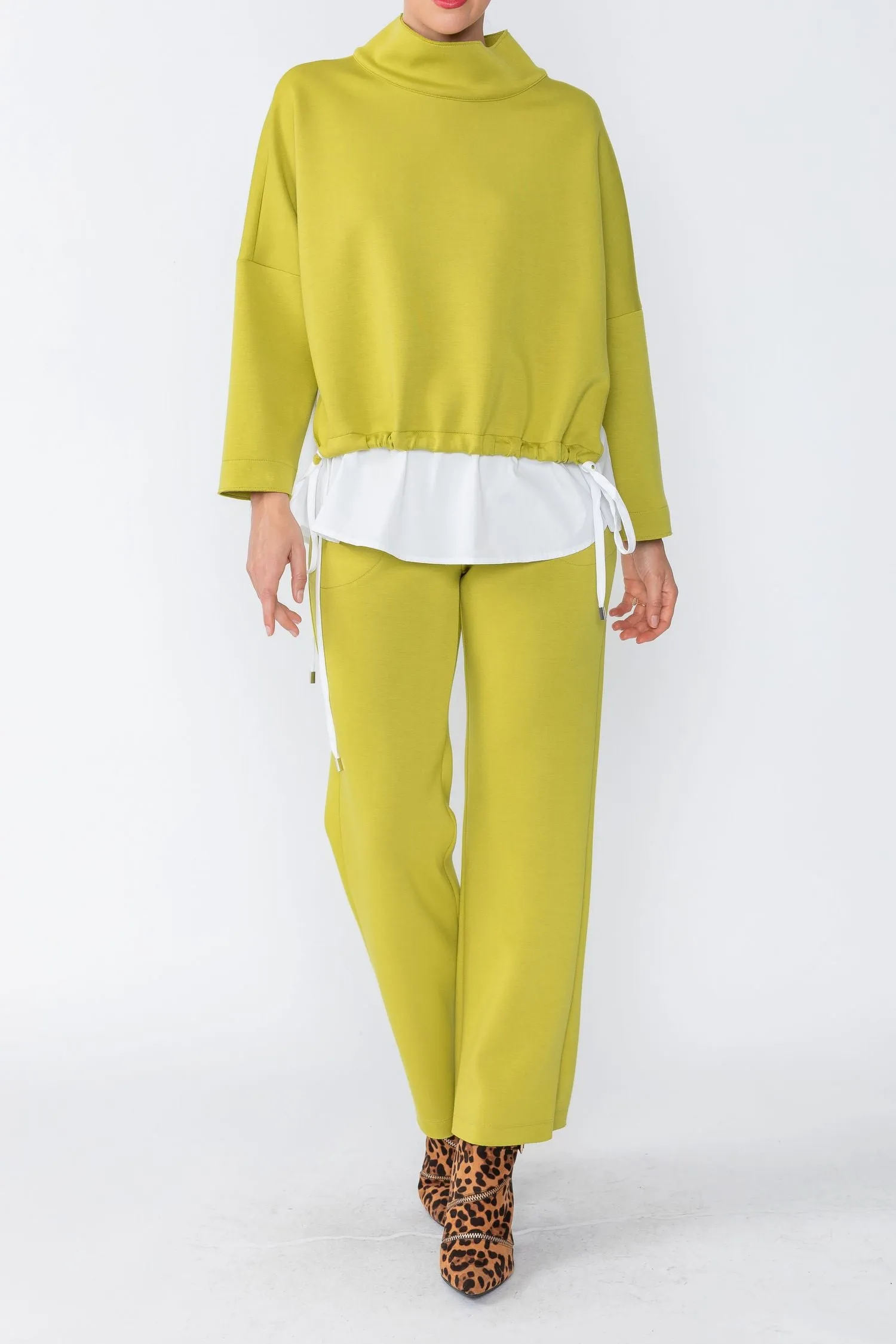 Lime High Stand Collar & Shirts Tail Layer Top