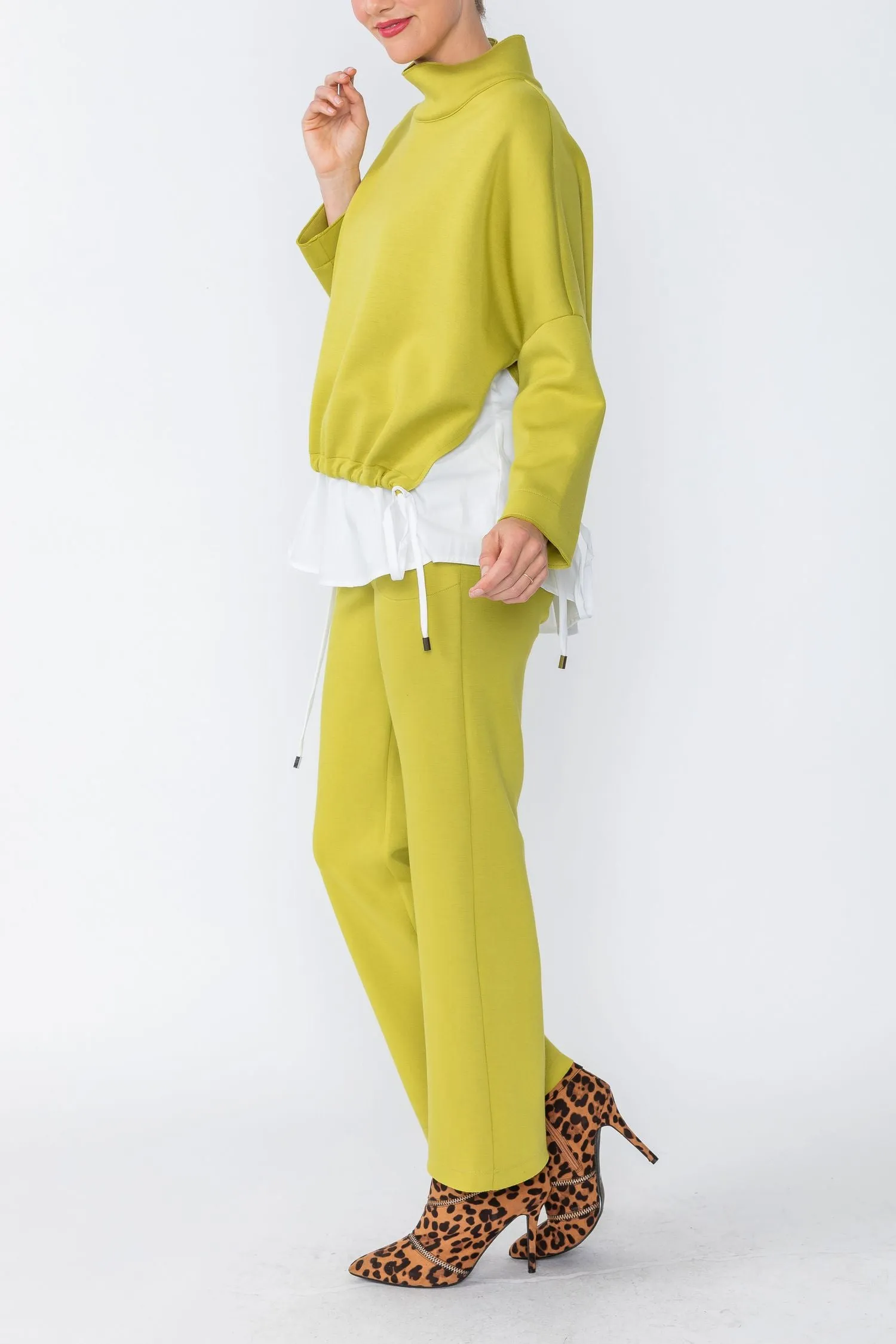 Lime High Stand Collar & Shirts Tail Layer Top