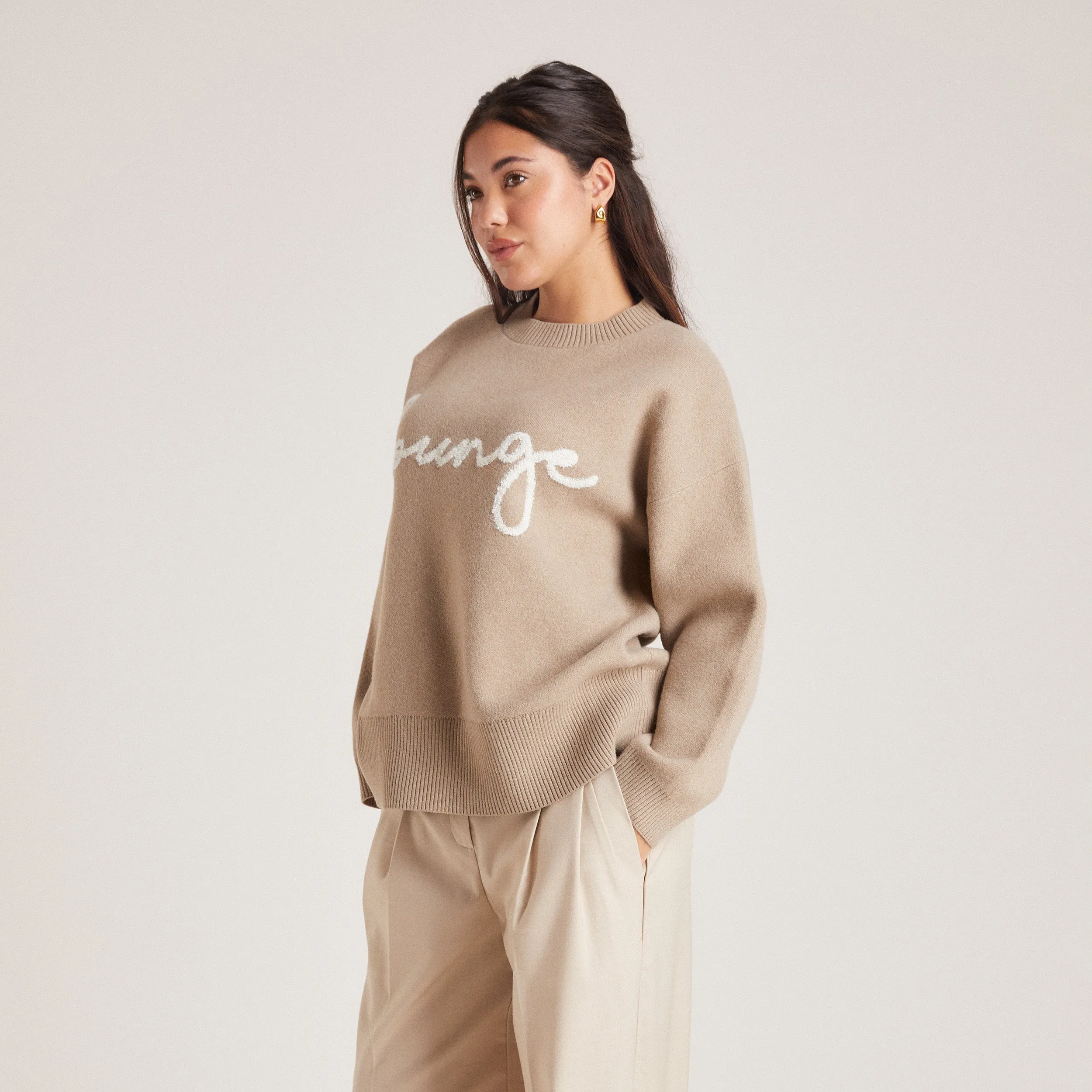 Lounge Knitted Crew Neck Jumper - Bread