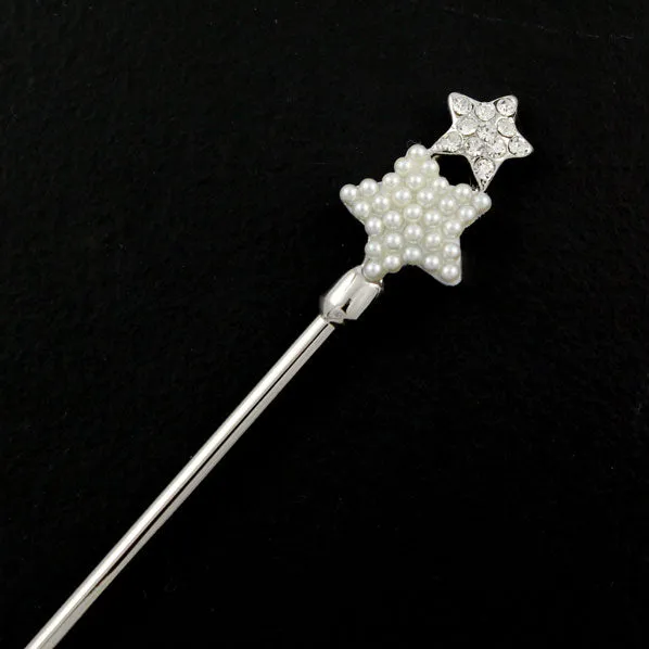 LUX Swarovski Rhinestone and White Pearl Stars Hair Stick