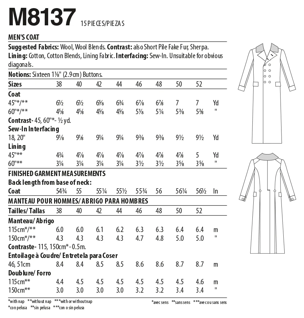 McCall's Pattern M8137 Men's Coat