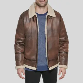 Men Real Leather Bomber Jacket With Shearling Lining