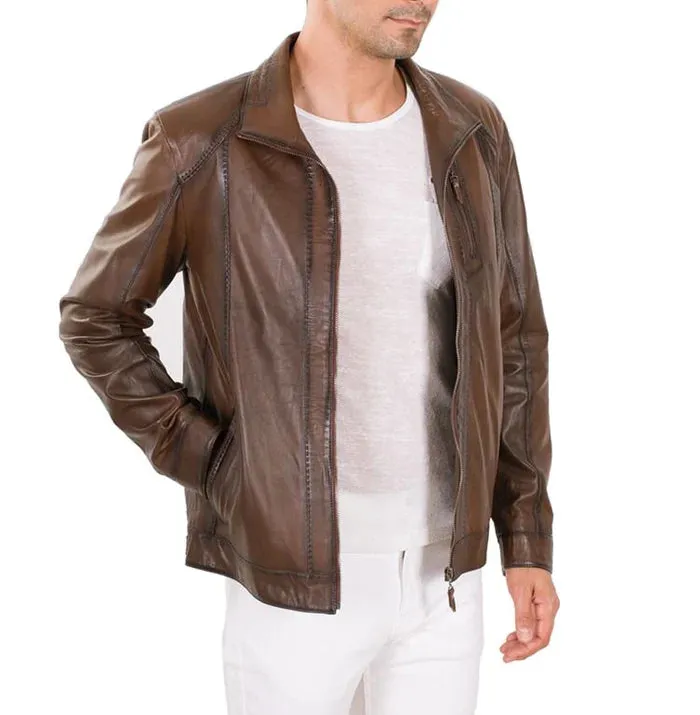 Mens Brown Leather Biker Jacket