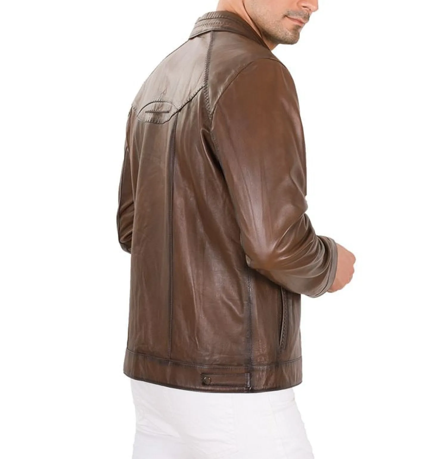 Mens Brown Leather Biker Jacket