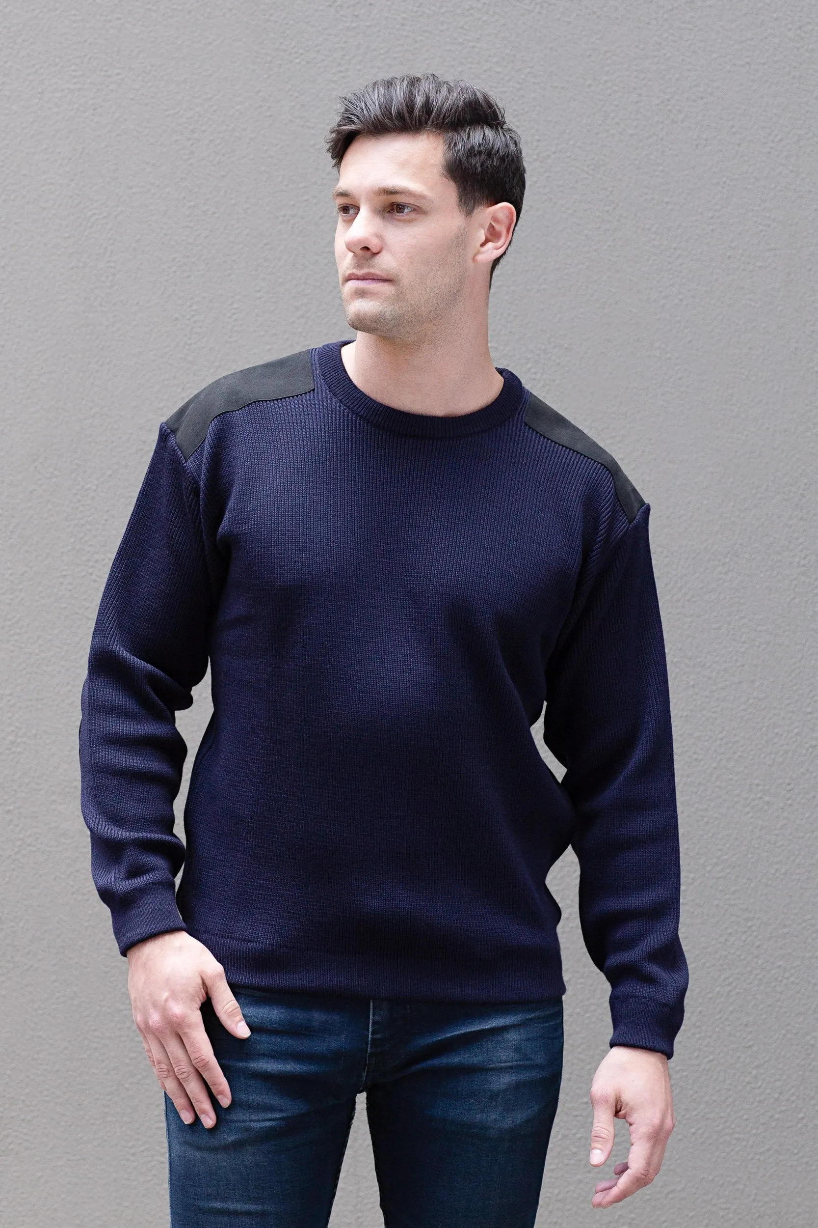 Men's Crew Neck With Suede Patches