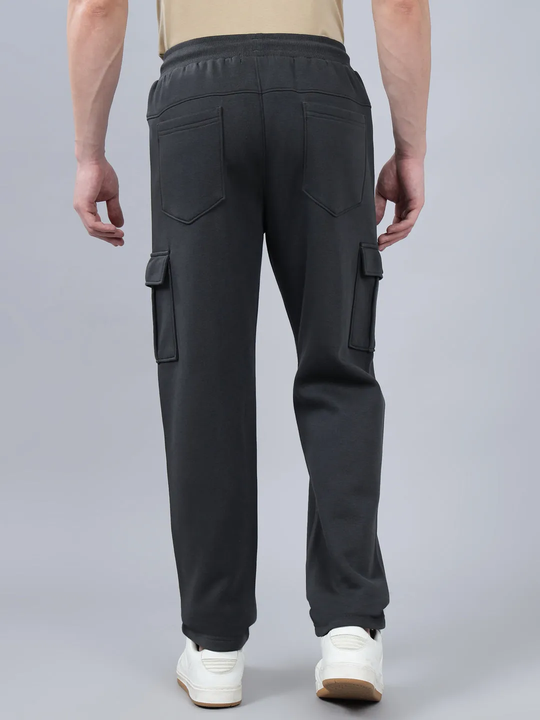 Men's Grey Solid Full Length Winter Cargo Pant