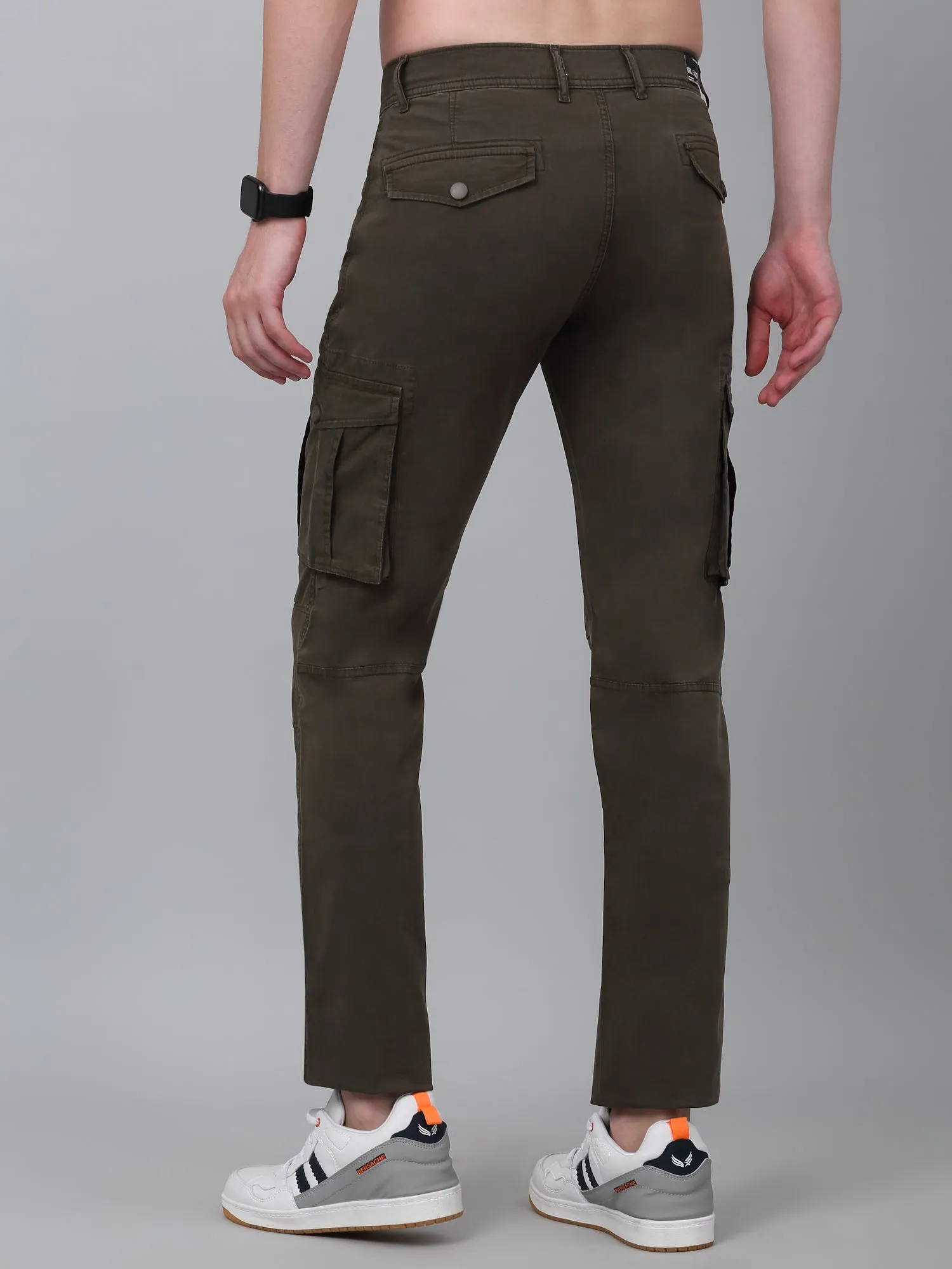 Men's Olive Green Solid Full Length Stretchable Cargo