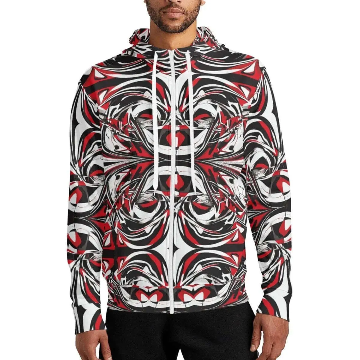 Men's Red, Black, and White Hoodie