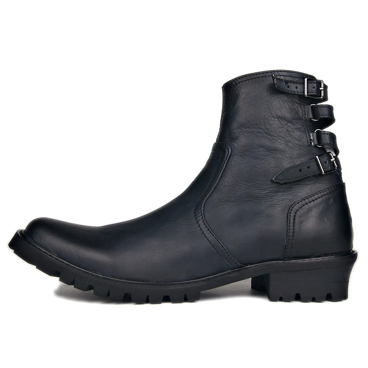 Mens Zip Pointed Belt Boots