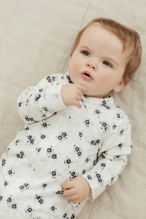 Merino Wool Baby Zip Onesie - Winter Floral